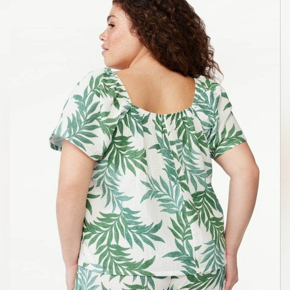Joyspun Cotton Tropical Puff Sleeve Shirt - Picture 2 of 9
